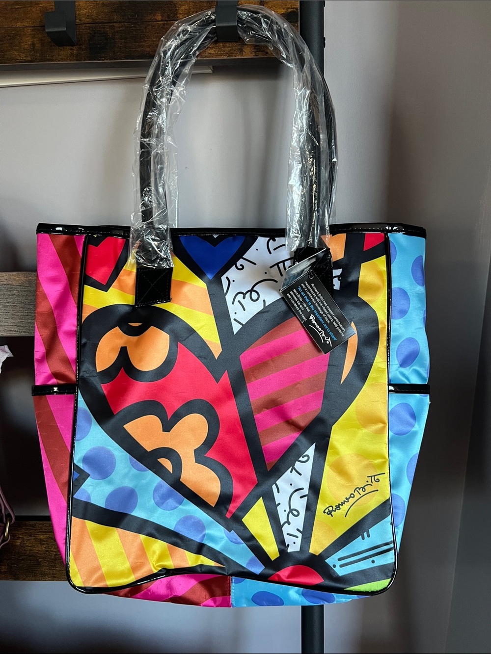 Romero Britto " A New Day Heart " Tote Bag